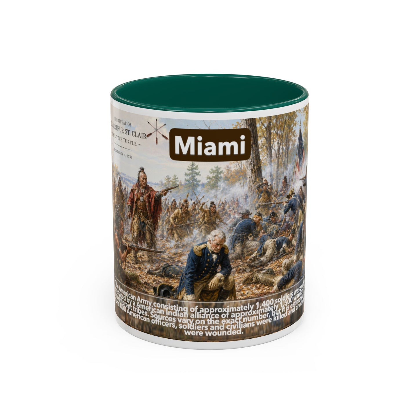 Miami History Battle Scene Mug — Military Vintage Illustration Coffee Cup (11oz/15oz)