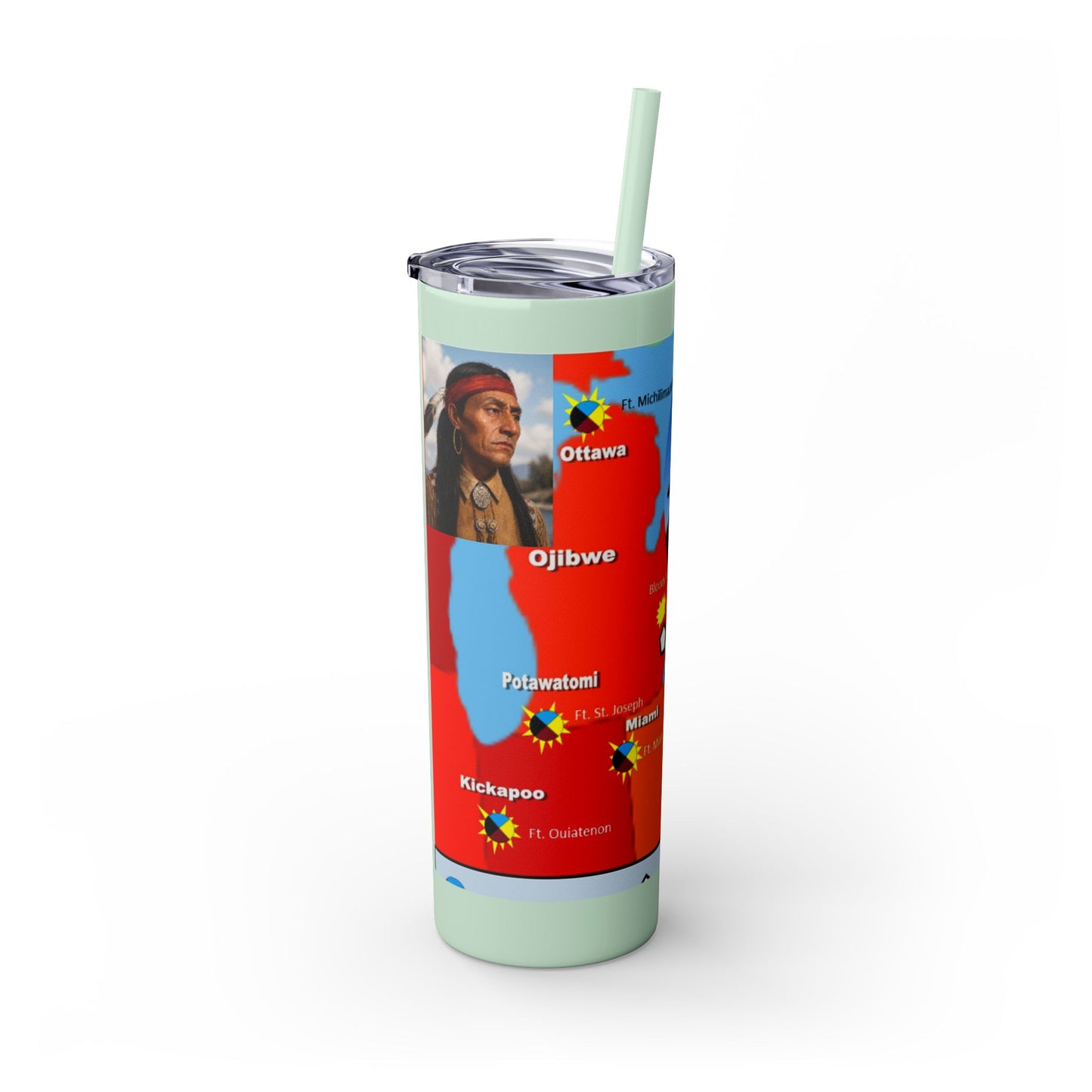 Pontiac Native Nations Map Skinny Tumbler — 20oz Travel Cup with Straw