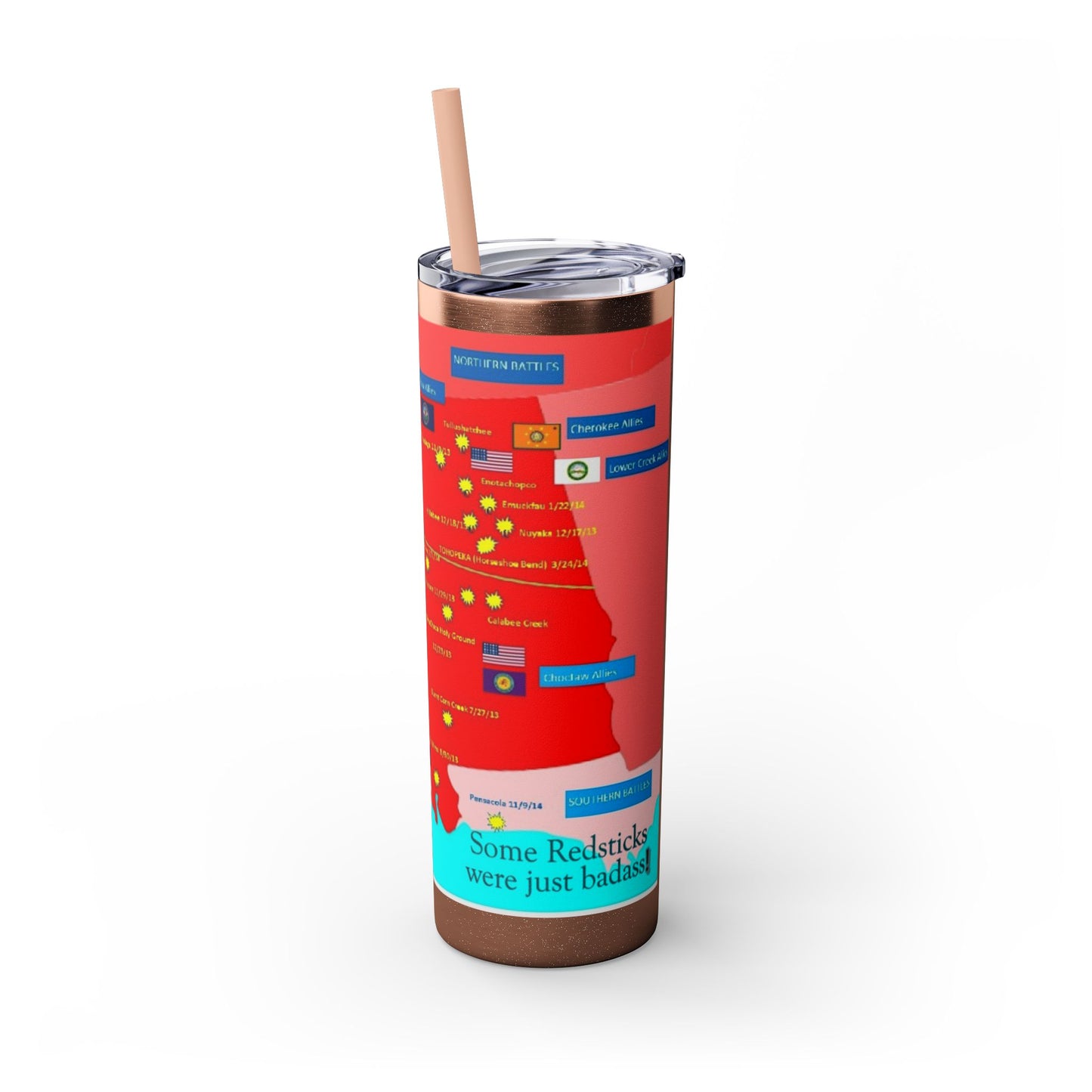 Opothleyahola Skinny Tumbler – Colorful Native American Portrait Design, 20oz Stainless Straw Cup