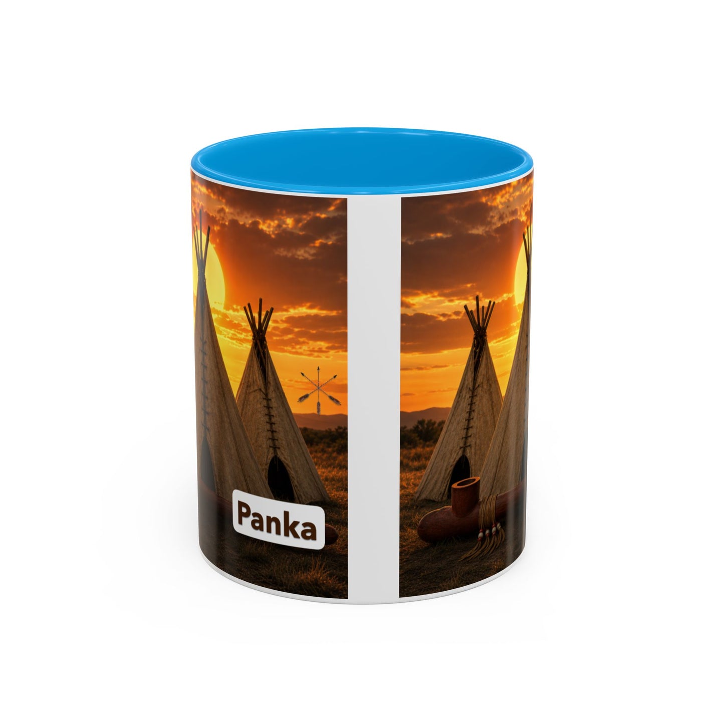 Ponca Teepee Sunset Coffee Mug – Personalized 'Panka' Rustic Camping Ceramic Mug