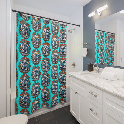 Tulsa Anglo Joe's Patterned Shower Curtain — Retro Logo Bathroom Décor