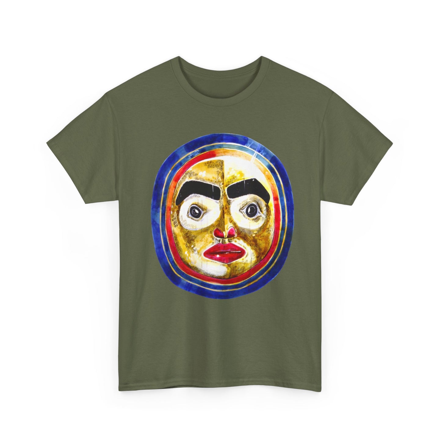 Moon Mask Art Tee — Colorful Surreal Face Graphic T-Shirt