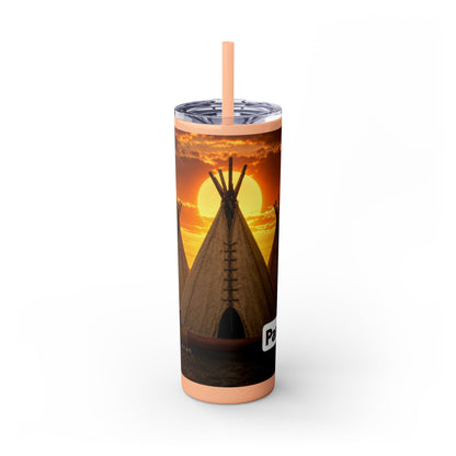 Ponca Sunset Teepee Skinny Tumbler — 20oz Insulated Straw Cup