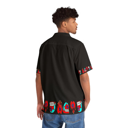 Mound Retro Surf Hawaiian Shirt — Bold Red & Teal Flip-Flop Border