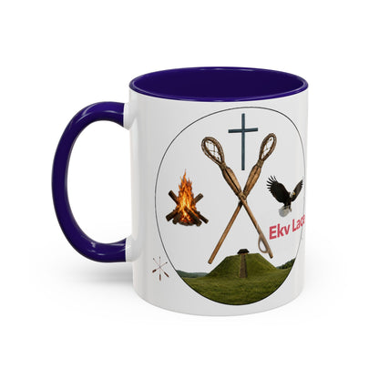 Kialegee Adventure Mug — 'Ekv Lace' Cross, Eagle & Campfire Ceramic Coffee Cup (11oz/15oz)