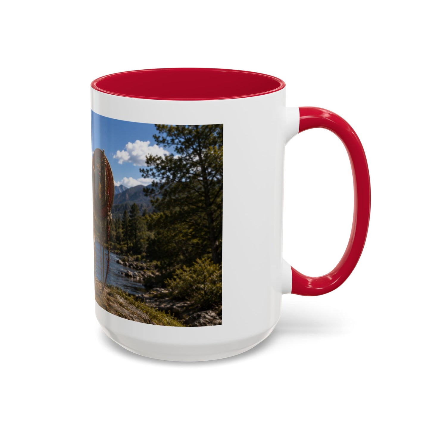 Chickasaw Warrior Statue Scenic Mug — Mythic Landscape Coffee Cup (11oz/15oz)