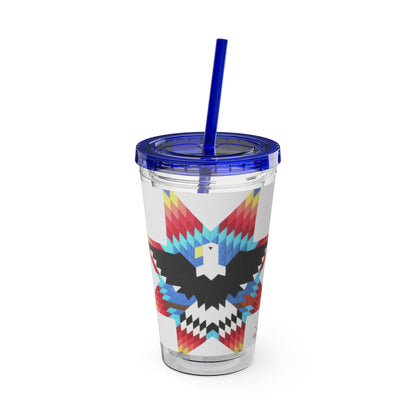 Onci 16oz Sunsplash Tumbler with Straw — Southwestern Eagle Pattern, Insulated Travel Cup