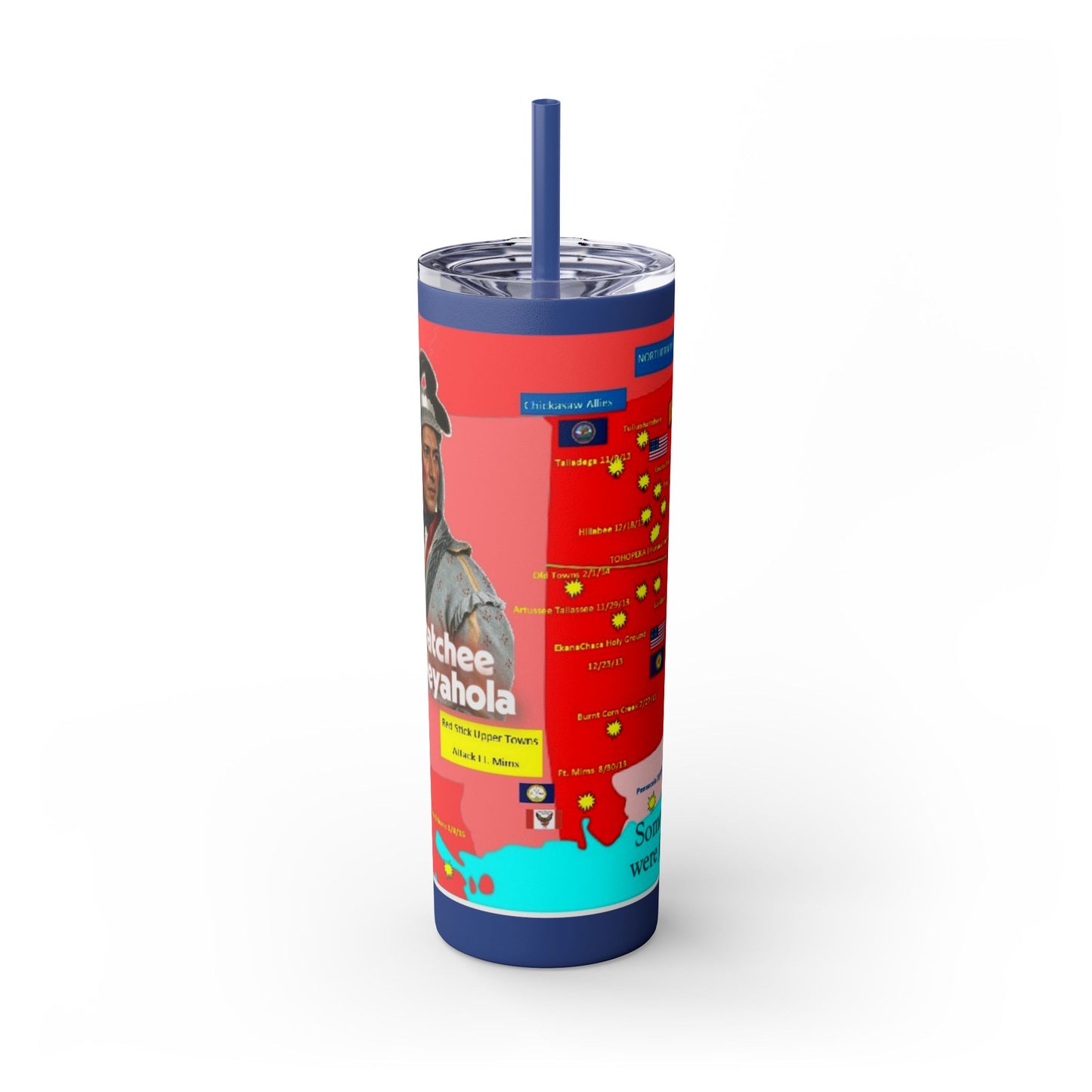 Opothleyahola Skinny Tumbler – Colorful Native American Portrait Design, 20oz Stainless Straw Cup