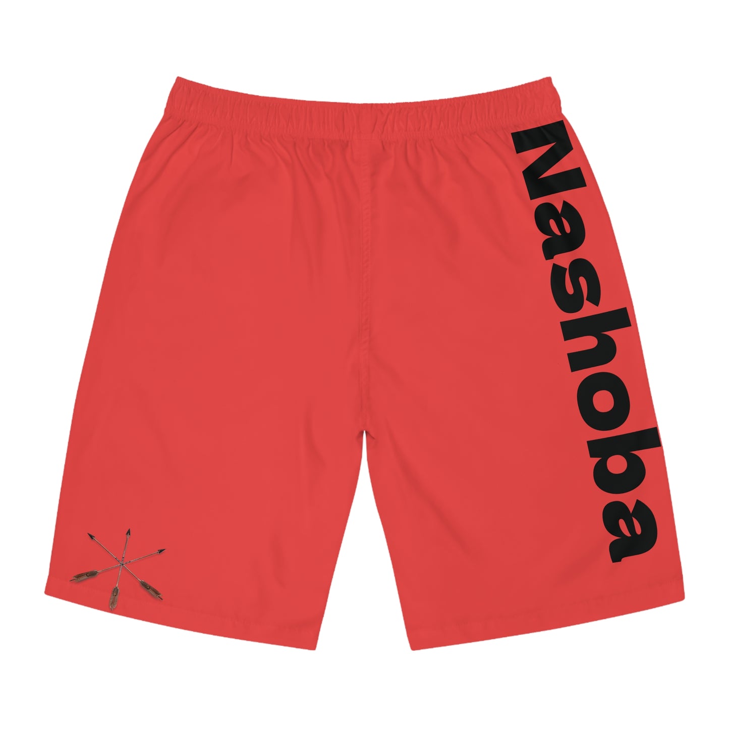 Chahta Wolf Silhouette Men's Board Shorts — Black & White Graphic Swim Trunks