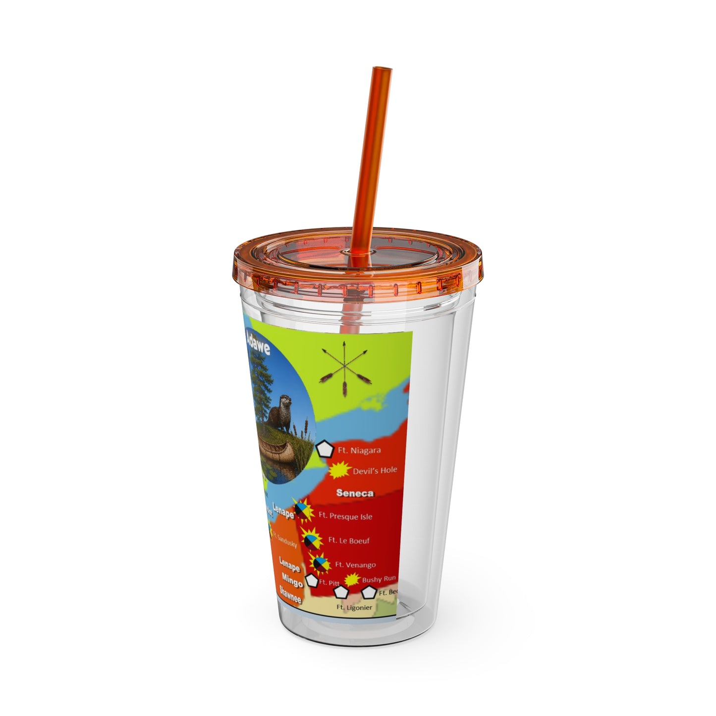 Pontiac Indigenous Nations Map Tumbler — 16oz Sunsplash Straw Cup