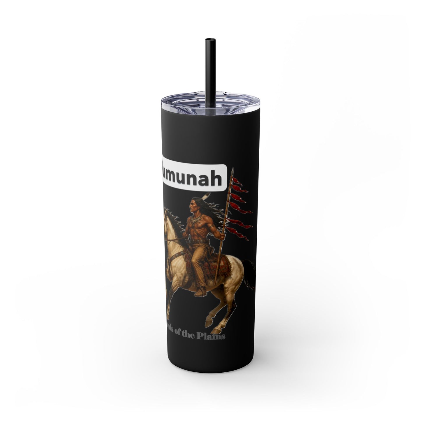 Comanche Numunah Warrior Horse 20oz Skinny Tumbler with Straw — Native American Inspired Travel Cup
