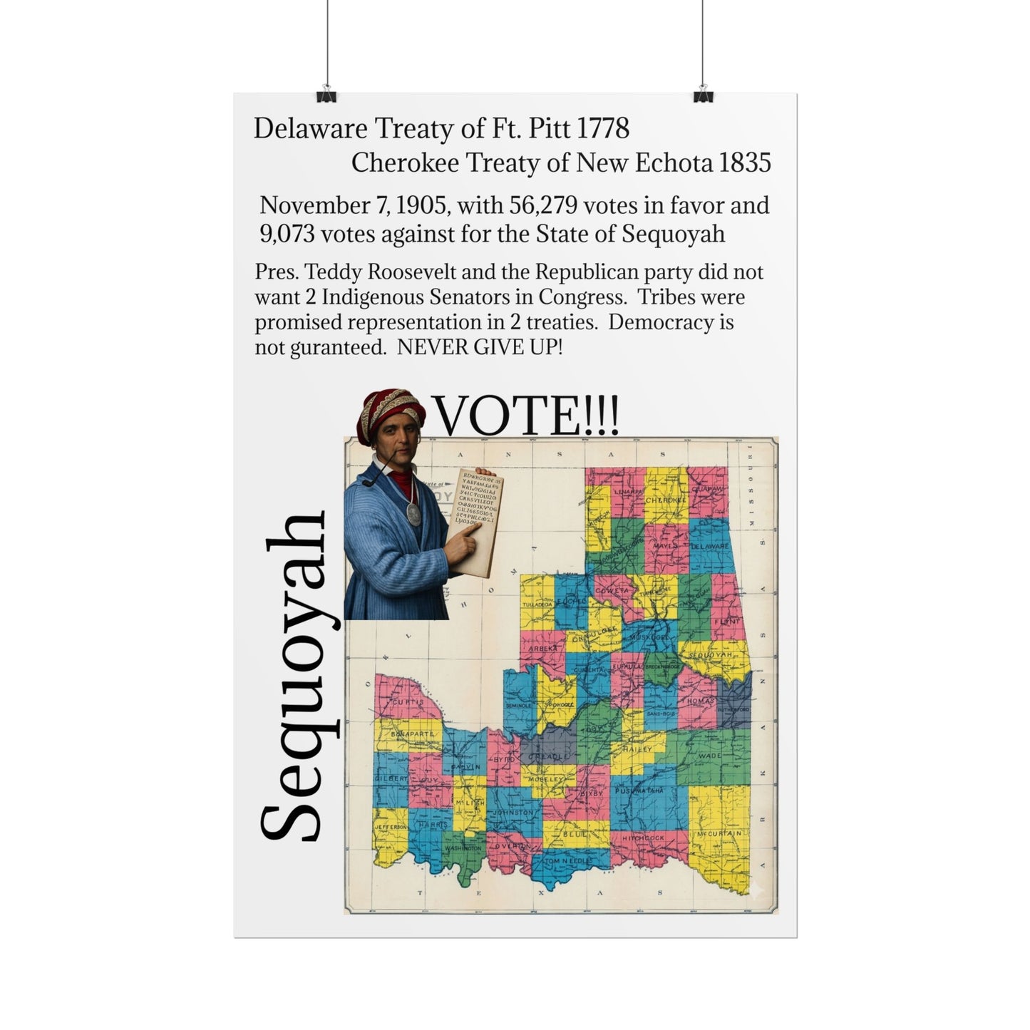 Sequoyah Historical Map Poster — Treaty of Ft. Pitt & New Echota (Rolled Poster)