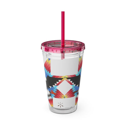 Onci 16oz Sunsplash Tumbler with Straw — Southwestern Eagle Pattern, Insulated Travel Cup