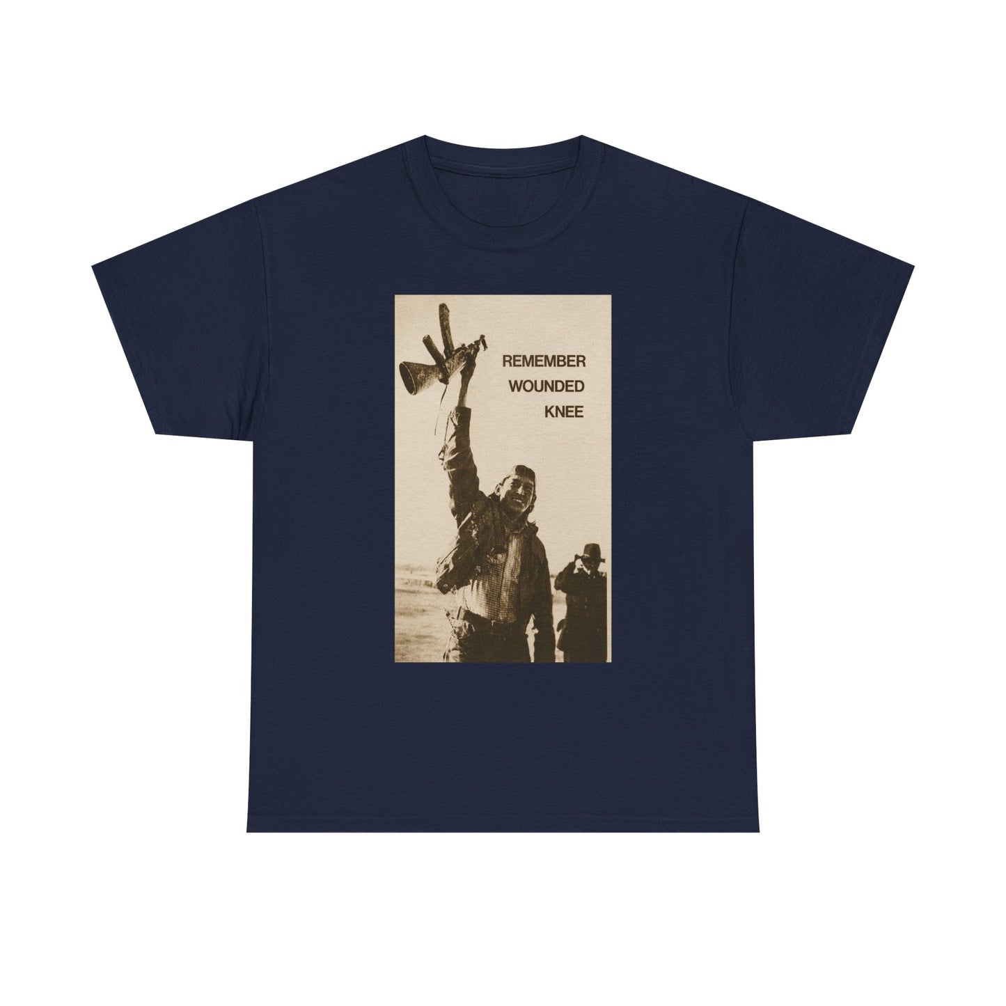 T-Shirt — 'Remember Wounded Knee' Historical Protest Tee with Arrow Emblem