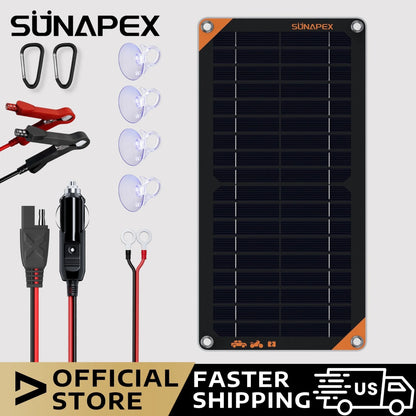 10W Solar Car Battery Trickle Charger & Maintainer, 12V Waterproof Solar Panel Trickle Charger, Portable Solar Panel Kit for Car, Boat, RV, Trailer, Motorcycle, Snowmobile, Etc