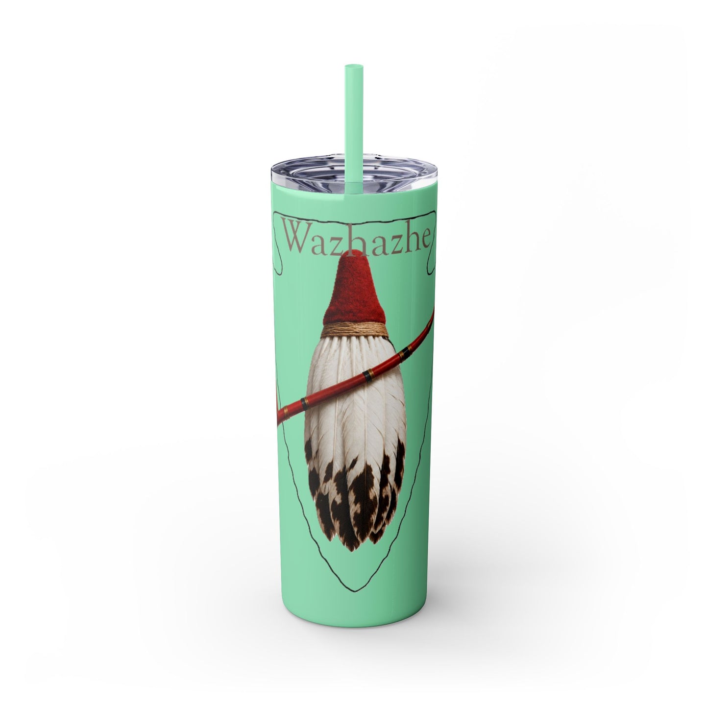 Osage Skinny Tumbler — Native Feather & Pipe Design 20oz Straw Cup