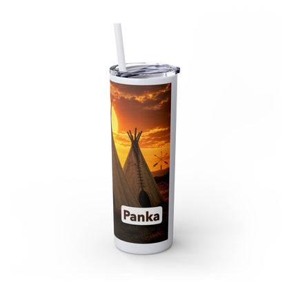 Ponca Sunset Teepee Skinny Tumbler — 20oz Insulated Straw Cup