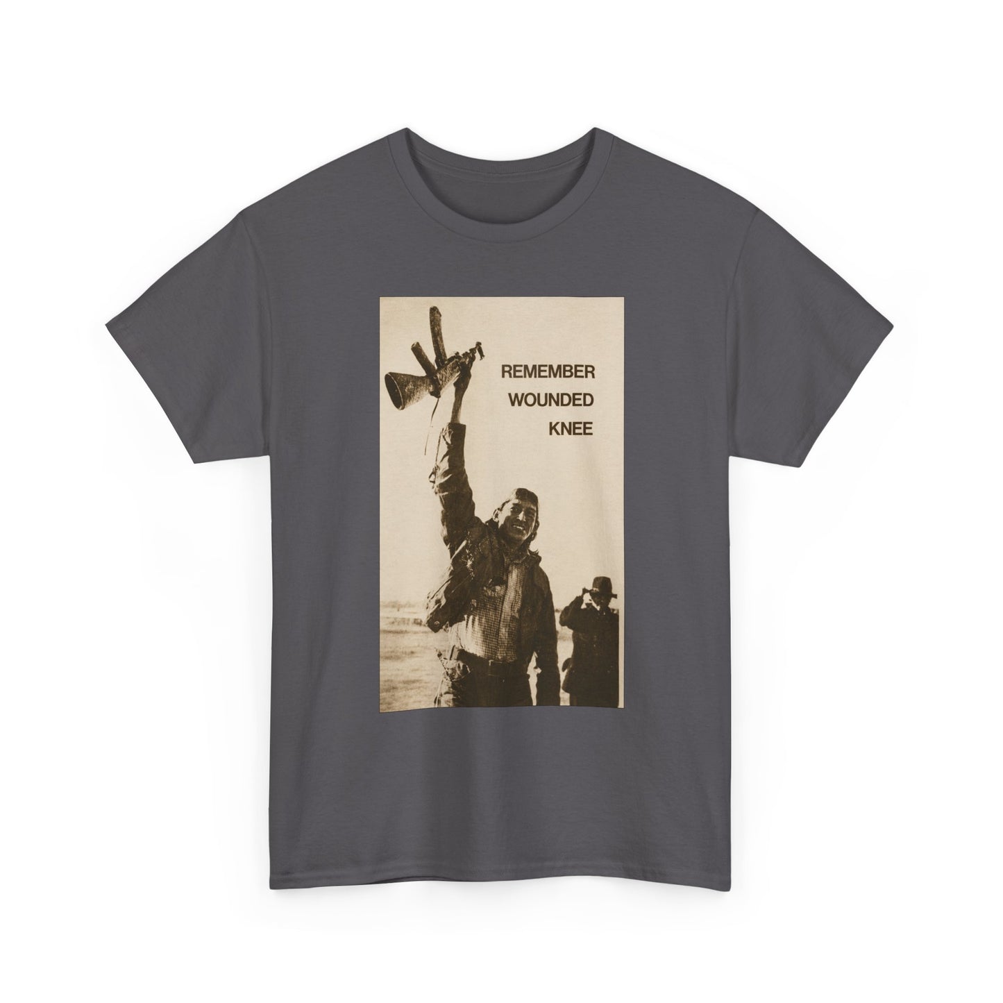 T-Shirt — 'Remember Wounded Knee' Historical Protest Tee with Arrow Emblem