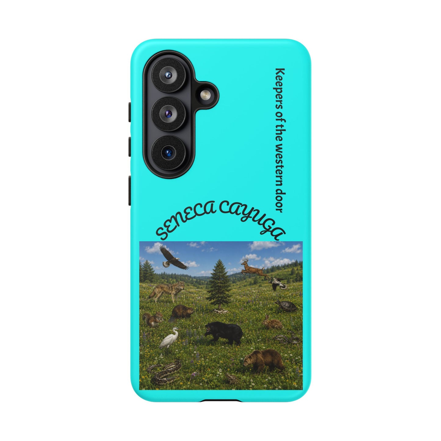 Seneca Cayuga Wildlife iPhone Case — "Keepers of the Western Door" Teal Protective Cover