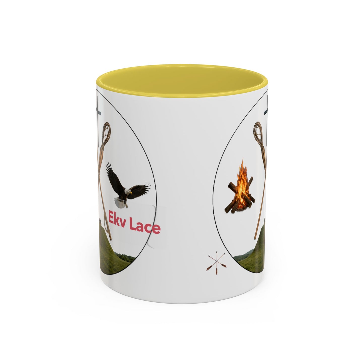 Kialegee Adventure Mug — 'Ekv Lace' Cross, Eagle & Campfire Ceramic Coffee Cup (11oz/15oz)