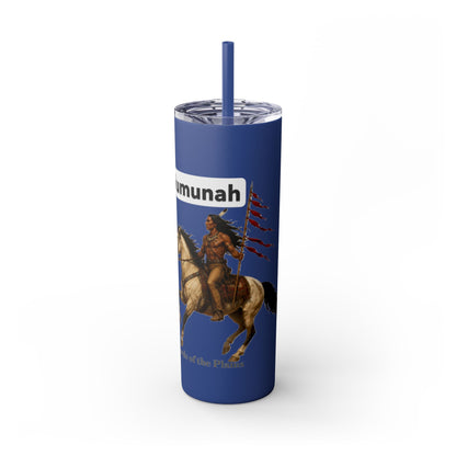 Comanche Numunah Warrior Horse 20oz Skinny Tumbler with Straw — Native American Inspired Travel Cup