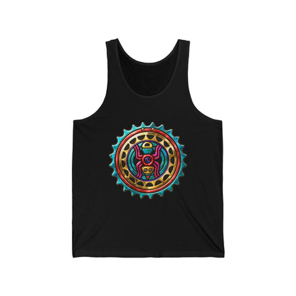 Tribal Gear Tank Top — Colorful Aztec Medallion & Crossed Arrows Graphic