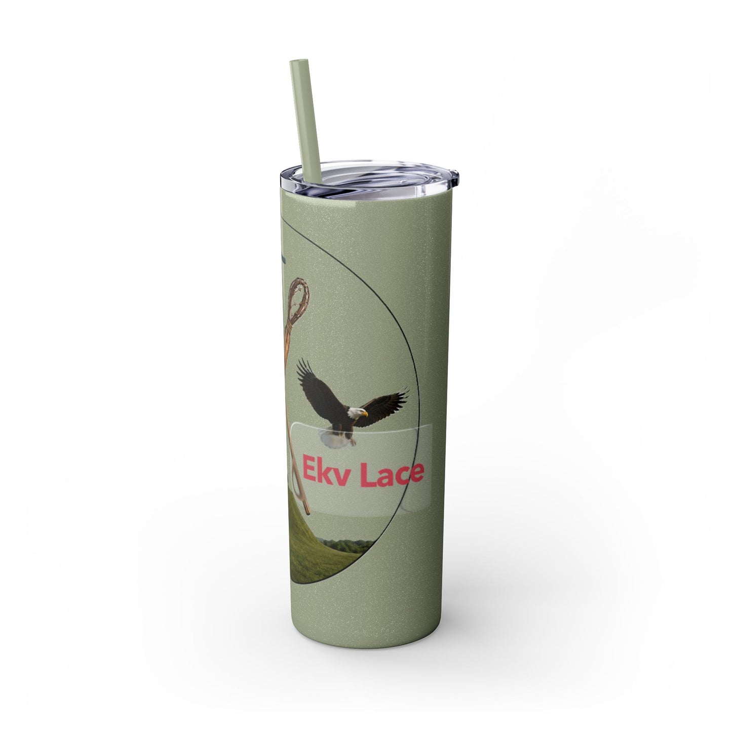 Kialegee 20oz Skinny Tumbler — Faith & Outdoor Lacrosse Design with Cross, Sticks, Campfire