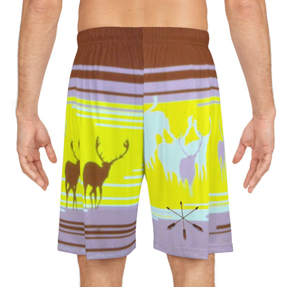Caribou Stripe Basketball Shorts — Bright Yellow AOP Athletic Shorts