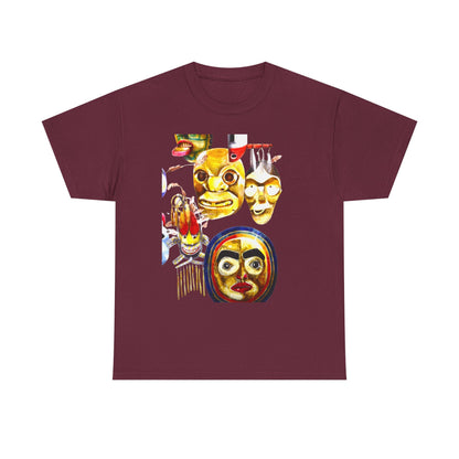Mask Print Tee — Tribal Mask Artwork T‑Shirt with Arrow Backprint
