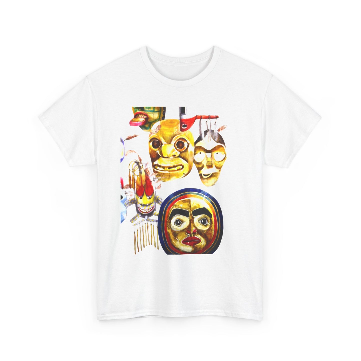 Mask Print Tee — Tribal Mask Artwork T‑Shirt with Arrow Backprint