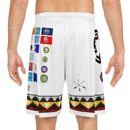 Native Nations Flag Basketball Shorts — Tribal Pattern All-Over Print