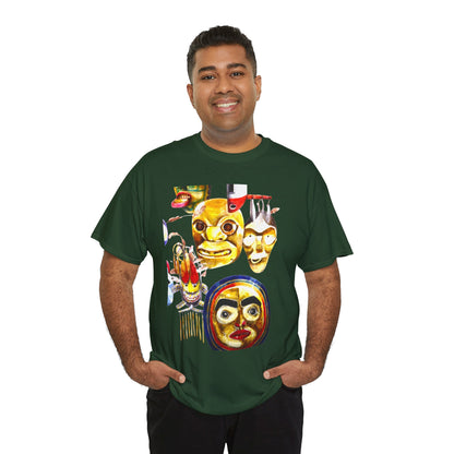 Mask Print Tee — Tribal Mask Artwork T‑Shirt with Arrow Backprint