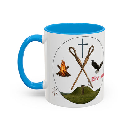 Kialegee Adventure Mug — 'Ekv Lace' Cross, Eagle & Campfire Ceramic Coffee Cup (11oz/15oz)