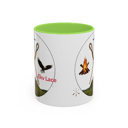 Kialegee Adventure Mug — 'Ekv Lace' Cross, Eagle & Campfire Ceramic Coffee Cup (11oz/15oz)