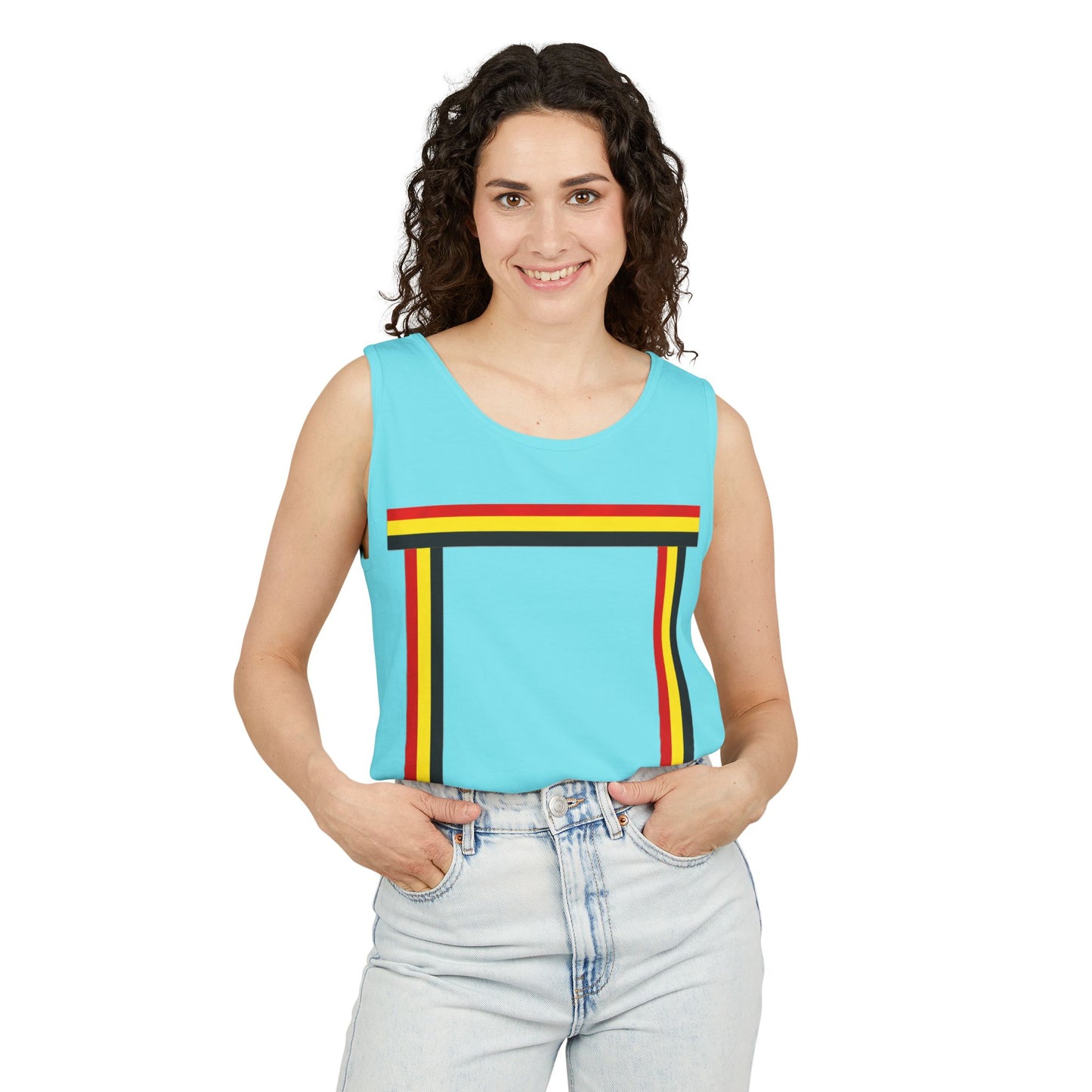 Ribbon shirt inspired Tank Top — Red Black Gold Striped Graphic Tank