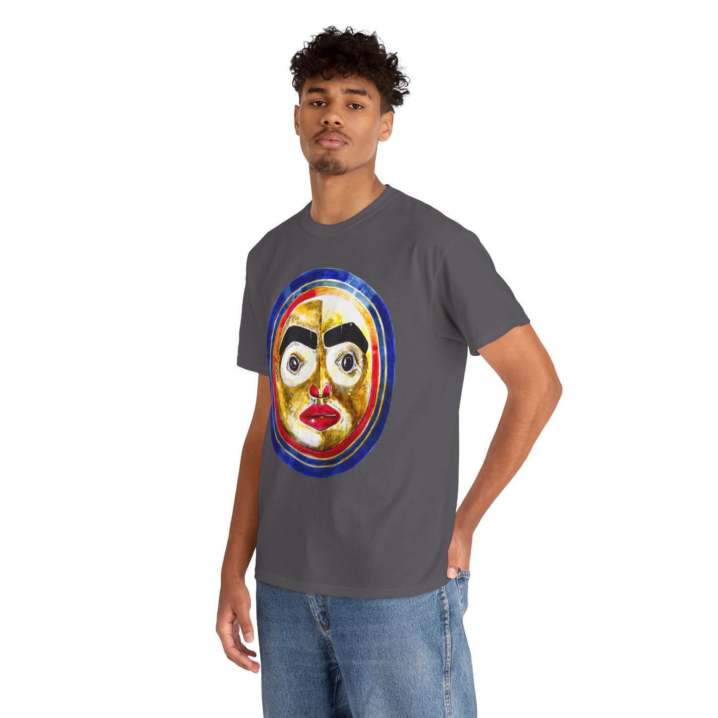 Moon Mask Art Tee — Colorful Surreal Face Graphic T-Shirt