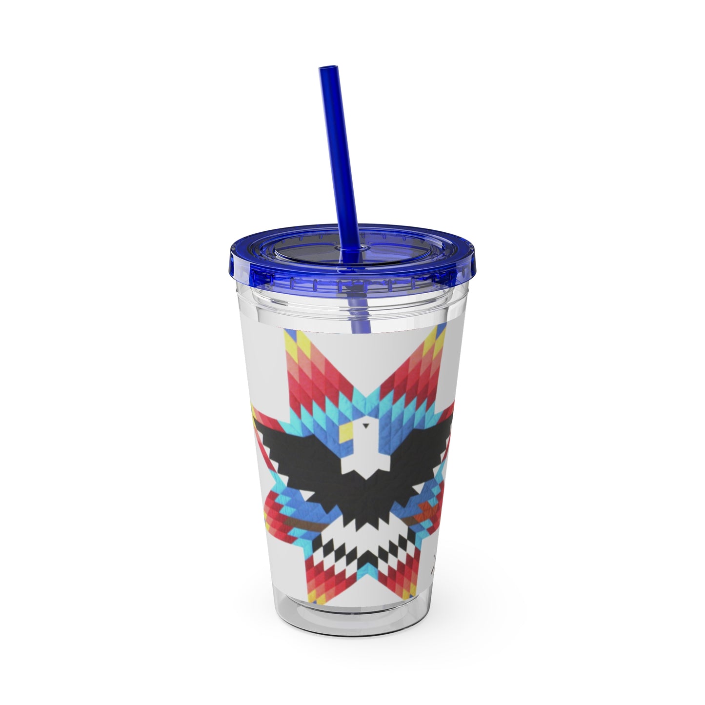 Onci 16oz Sunsplash Tumbler with Straw — Southwestern Eagle Pattern, Insulated Travel Cup