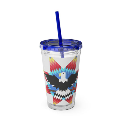 Onci 16oz Sunsplash Tumbler with Straw — Southwestern Eagle Pattern, Insulated Travel Cup
