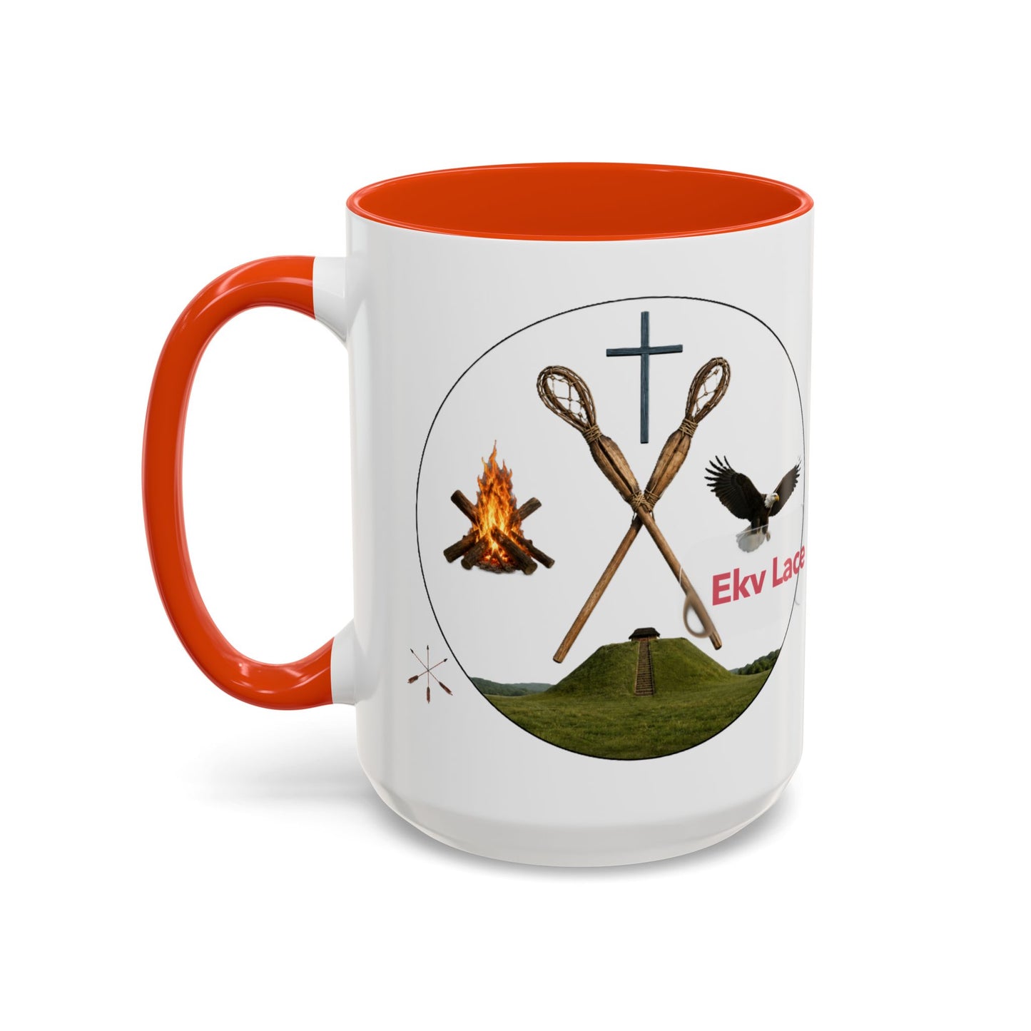 Kialegee Adventure Mug — 'Ekv Lace' Cross, Eagle & Campfire Ceramic Coffee Cup (11oz/15oz)