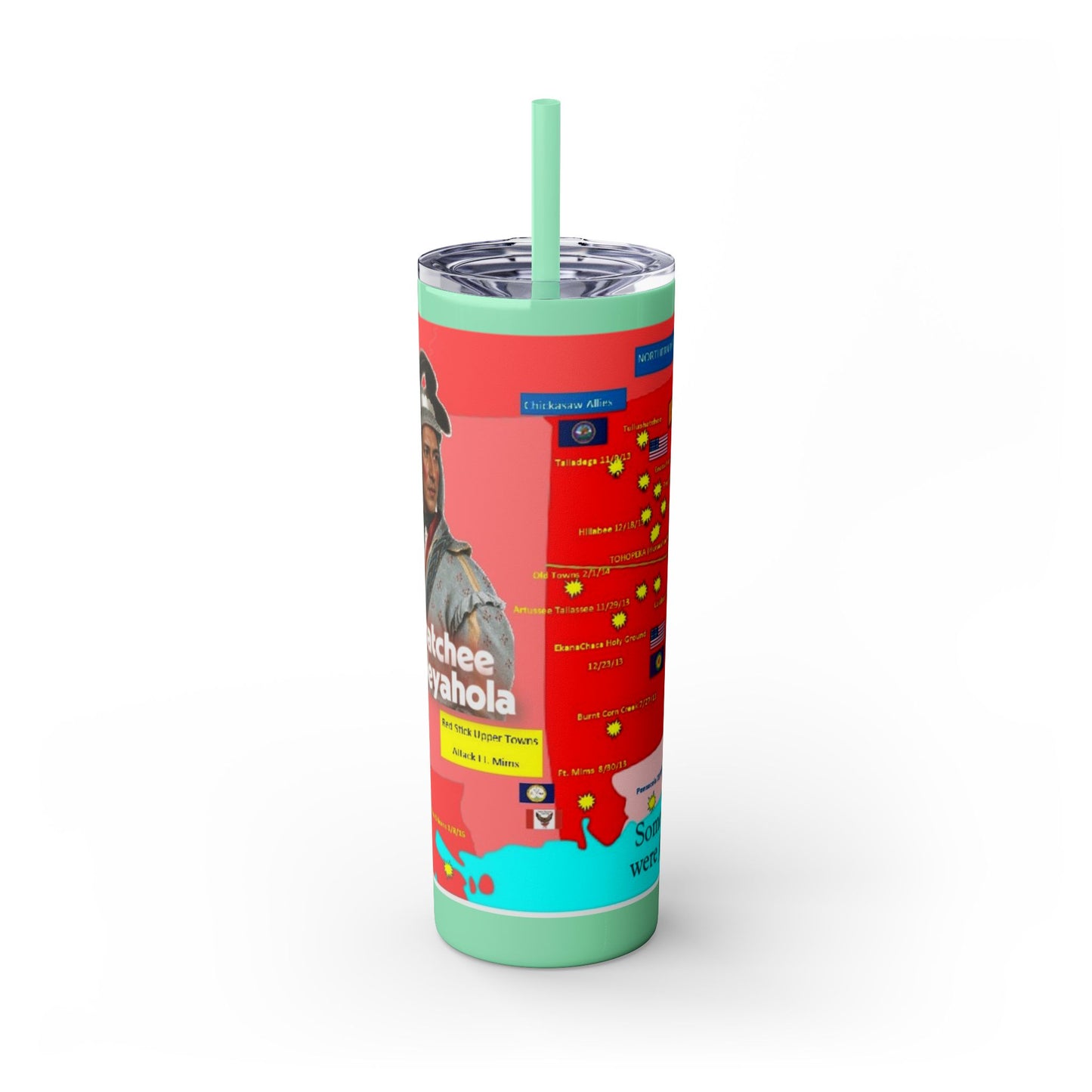 Opothleyahola Skinny Tumbler – Colorful Native American Portrait Design, 20oz Stainless Straw Cup