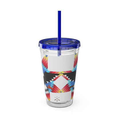 Onci 16oz Sunsplash Tumbler with Straw — Southwestern Eagle Pattern, Insulated Travel Cup