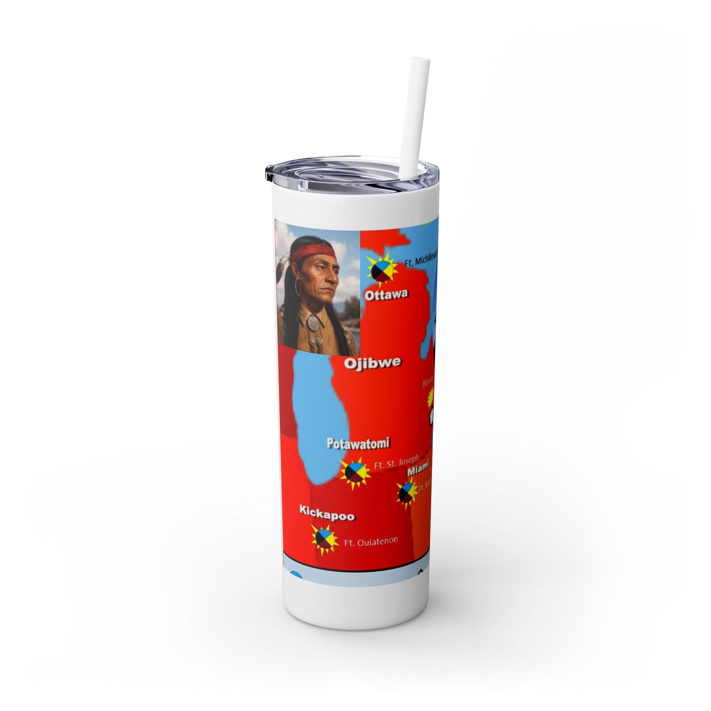 Pontiac Native Nations Map Skinny Tumbler — 20oz Travel Cup with Straw