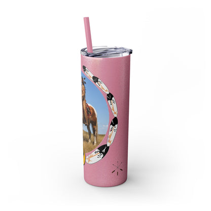 Kiowa Native Warrior on Horse 20oz Skinny Tumbler — Indigenous Heritage Travel Cup with Straw
