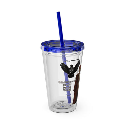 Blackhawk 16oz Tumbler with Straw — Illustrated Map & Raven Design