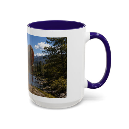 Chickasaw Warrior Statue Scenic Mug — Mythic Landscape Coffee Cup (11oz/15oz)