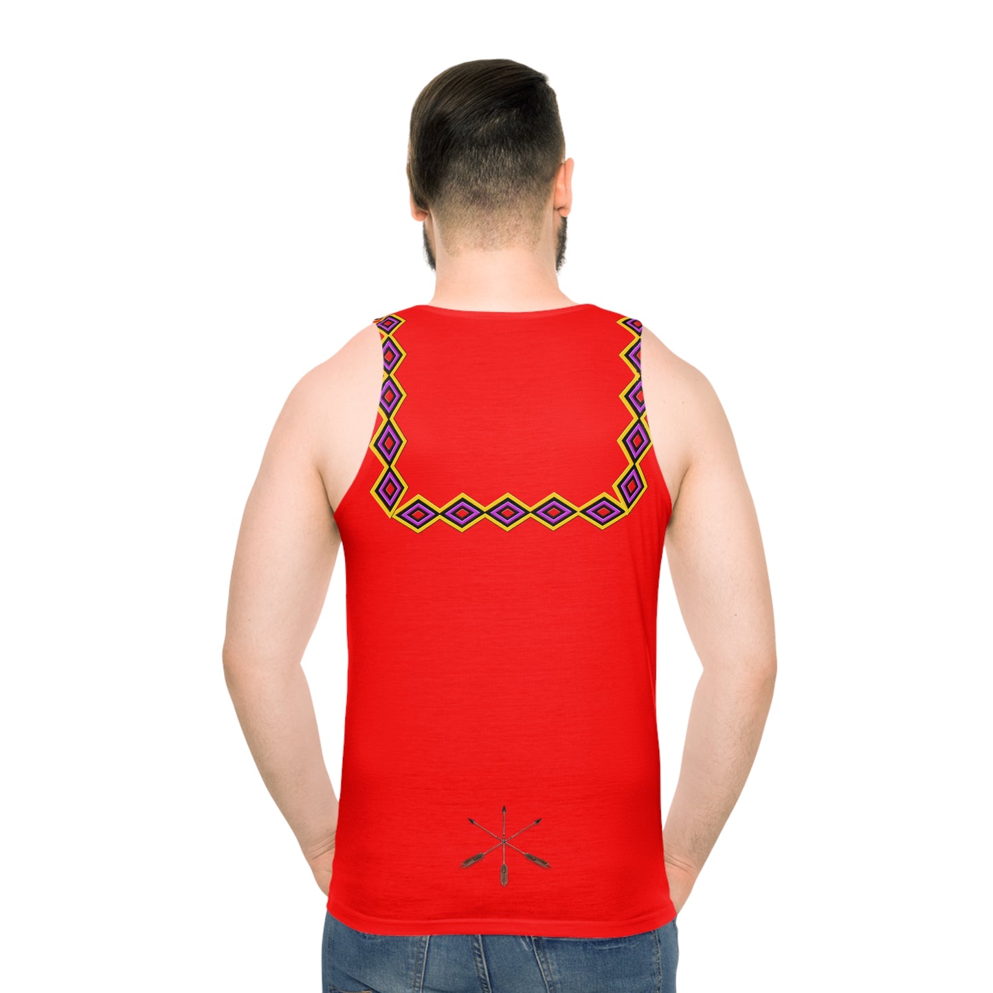 Chahta Red Tribal Diamond Border Tank Top – Geometric Ethnic Neckline Athletic Tank
