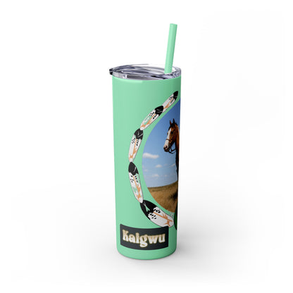Kiowa Native Warrior on Horse 20oz Skinny Tumbler — Indigenous Heritage Travel Cup with Straw