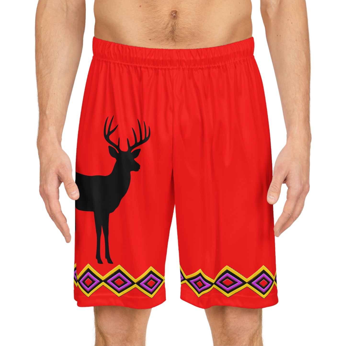 Deer REd & Tribal Pattern Basketball Shorts