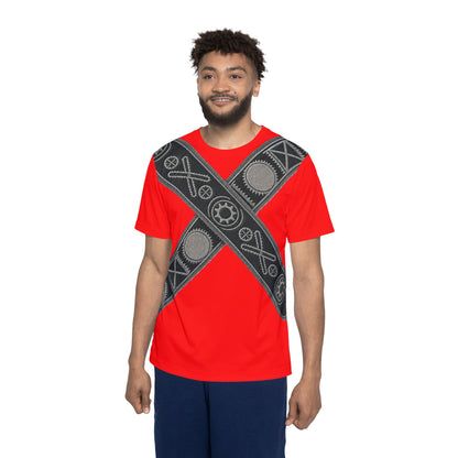 Bandolier Red Athletic Jersey with Mechanical Gear Cross Design