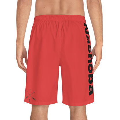 Chahta Wolf Silhouette Men's Board Shorts — Black & White Graphic Swim Trunks